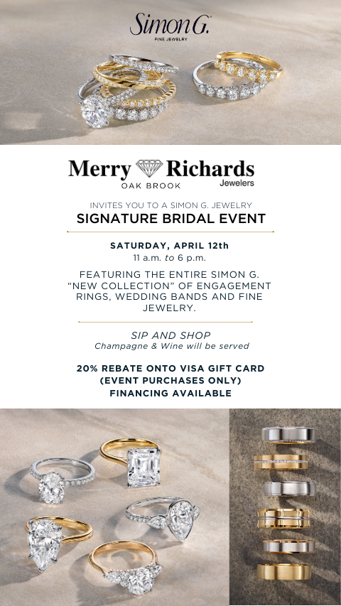 Merry Richards Bridal Event banner featuring engagement rings and wedding bands