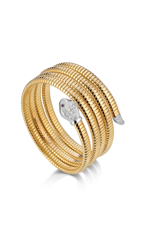 18k Yellow Gold Serpentine Bracelet with a Snaked Heard with Ruby Eyes